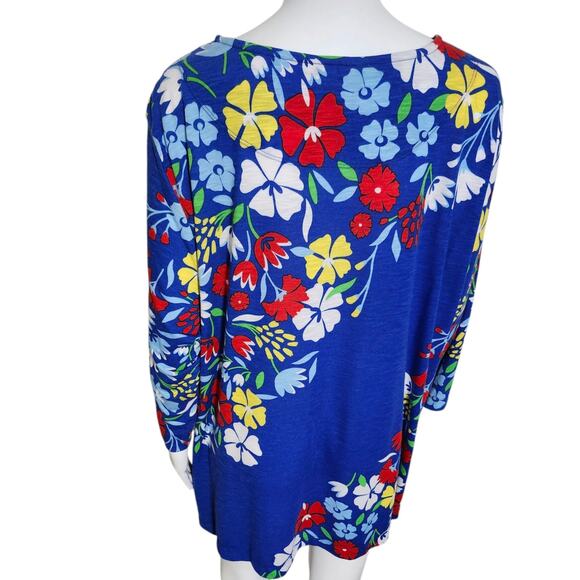 MULTIPLES Plus Size 2X Shirt Three Quarters Sleeve Bateau Neck Side Button Tunic - Picture 7 of 8